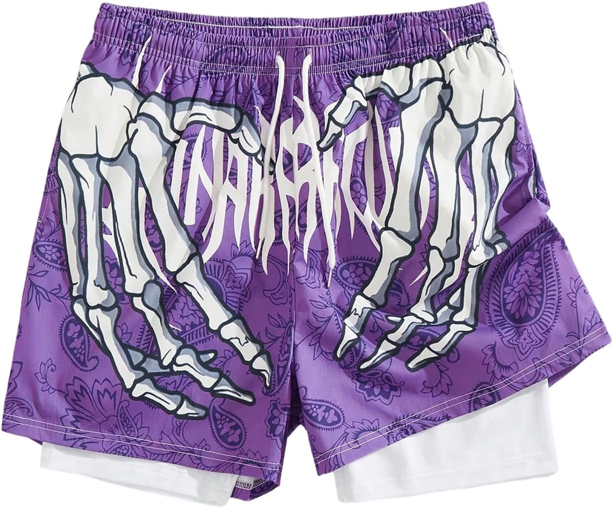 GORGLITTER Men's Skull-Hand Graphic Basketball Shorts with Liner 2 in 1 Drawstring Waist Workout Athletic Shorts - Image 7