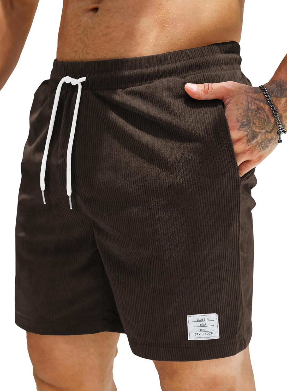JMIERR Men's Corduroy Shorts Casual Elastic Waist Drawstring Lightweight Summer Beach Shorts - Image 34