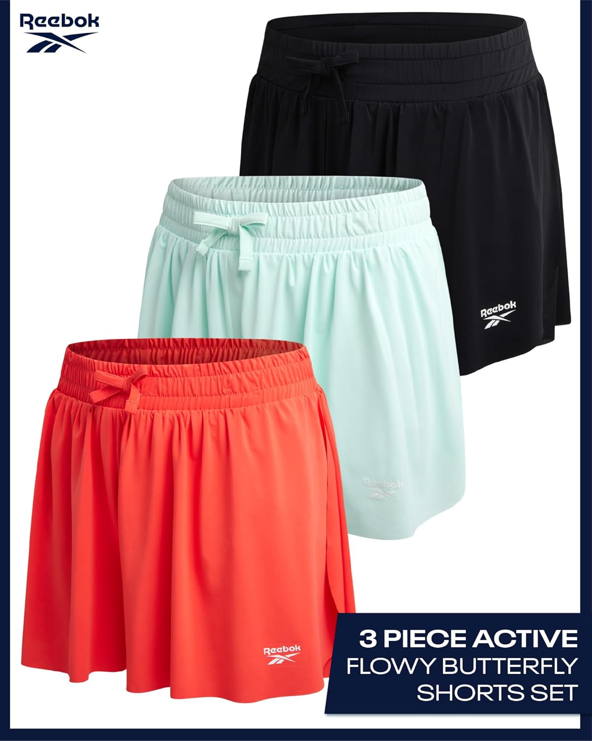 Reebok Girls Athletic Shorts - 3 Pack Lightweight Butterfly Short with Liner - Active Performance Flowy Shorts for Girls - Image 2