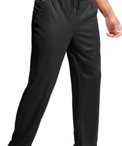 Pudolla Men's Lightweight Mesh Sweatpants Loose Fit Open Bottom Athletic Workout Gym Pants with Zipper Pockets