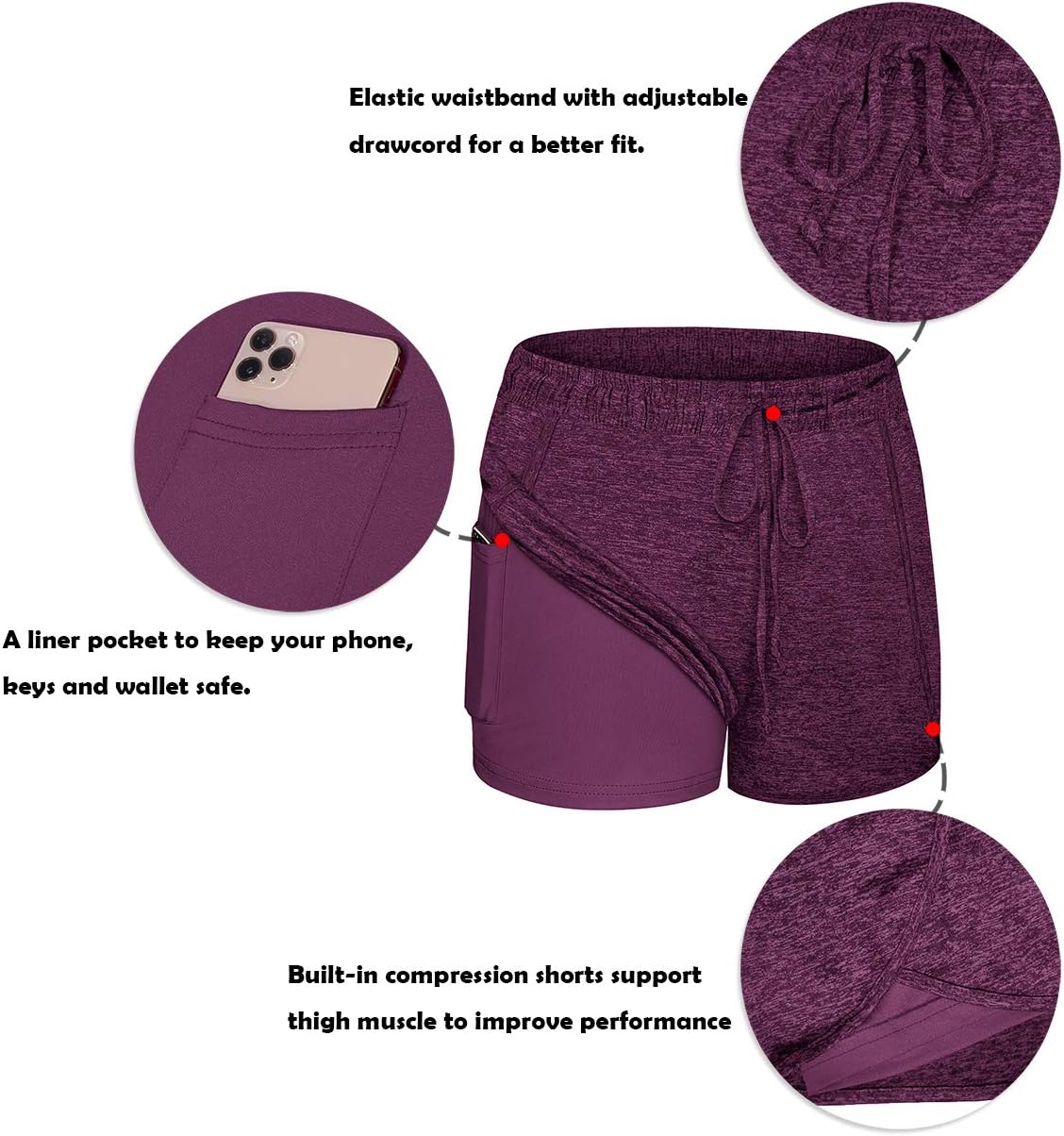 BLEVONH Women Yoga Running Shorts 2 in 1 Workout Athletic Shorts with Pockets S-3XL - Image 5