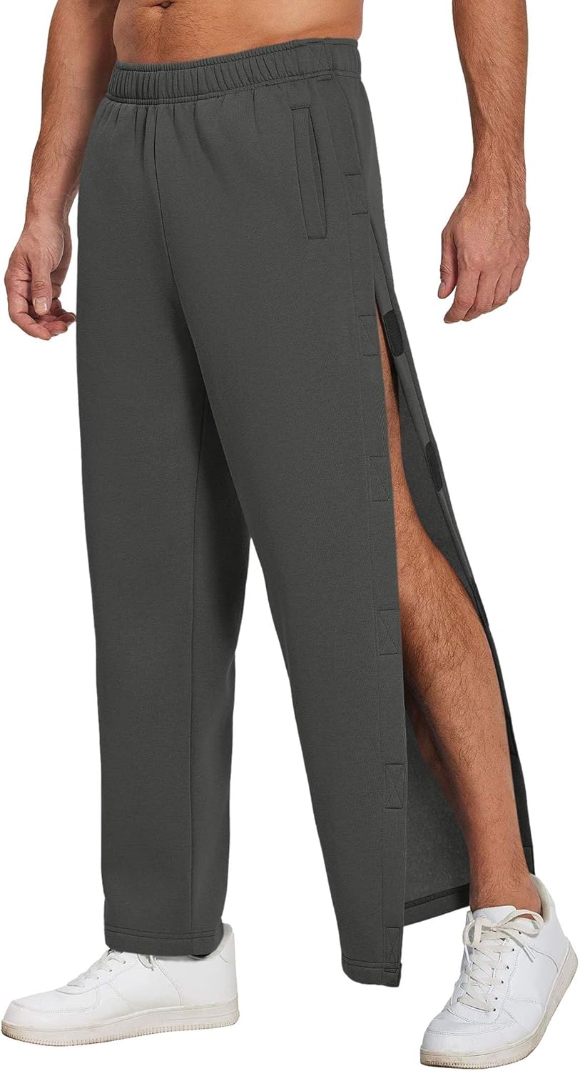 Deyeek Mens Fleece Tear Away Pants Loose Fit Post Knee Replacement Surgery Pants Breakaway Sweatpants Side Snap with Pockets - Image 12