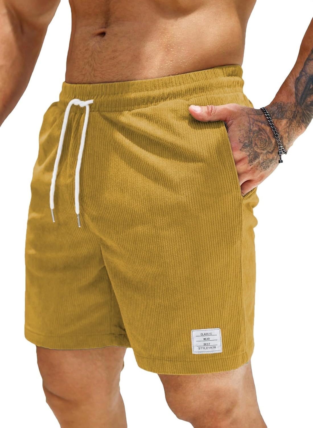 JMIERR Men's Corduroy Shorts Casual Elastic Waist Drawstring Lightweight Summer Beach Shorts - Image 25