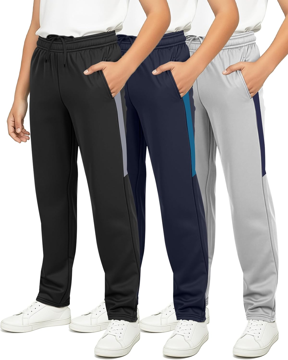 Real Essentials 3 Pack: Boys' Tricot Open Bottom Fleece-Lined Sweatpants with Pockets - Image 12