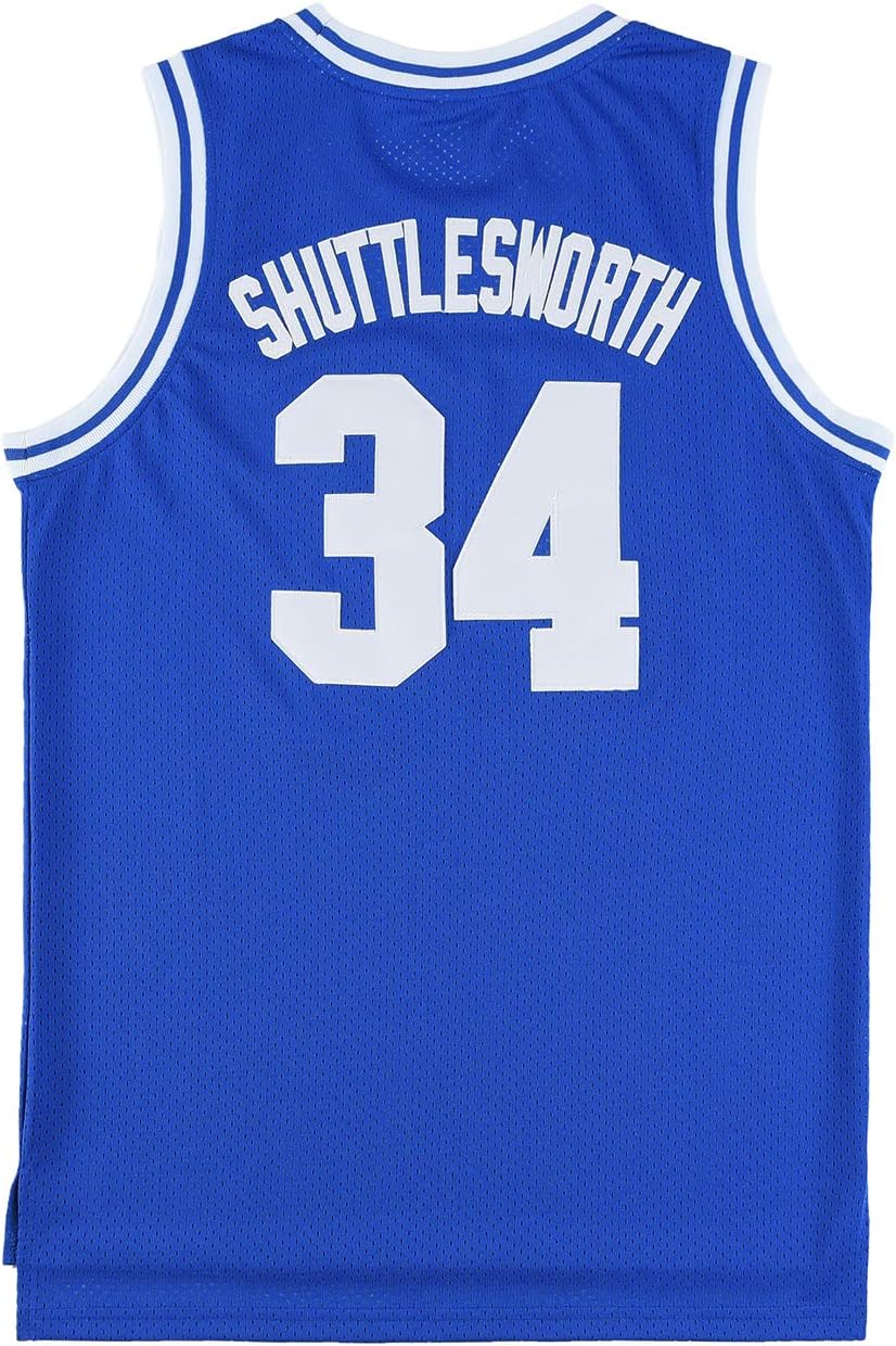 Mens Lincoln #34 Jesus Shuttlesworth High School Movie Basketball Jersey for Adult White/Blue - Image 3