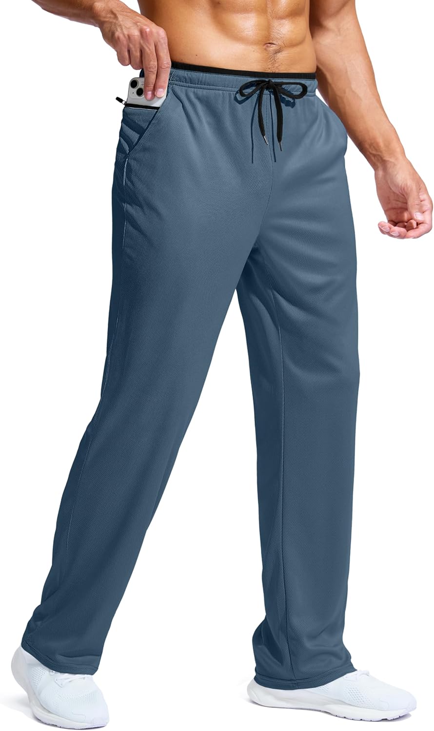 Pudolla Men's Lightweight Mesh Sweatpants Loose Fit Open Bottom Athletic Workout Gym Pants with Zipper Pockets - Image 15