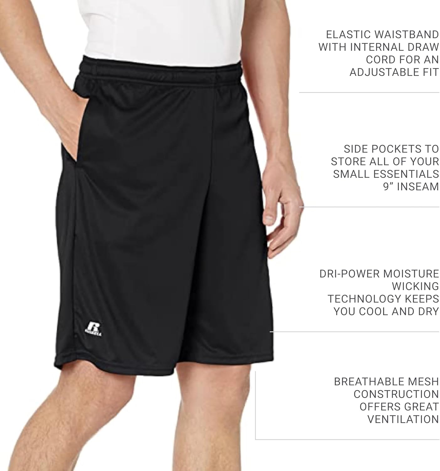 Russell Athletics Men's Dri Power Essential Performance Shorts with Pocket - Workout and Gym Active Wear - Image 3