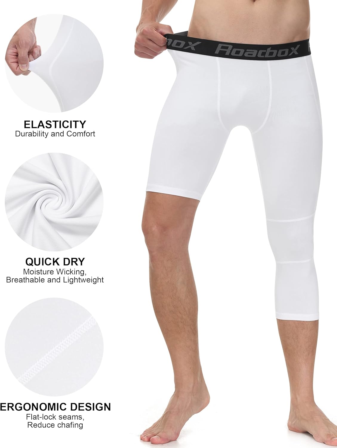 Roadbox Men's One Leg Compression Tights Pants, 3/4 Basketball Football Single Leg Leggings, Athletic Base Layer Underwear - Image 5