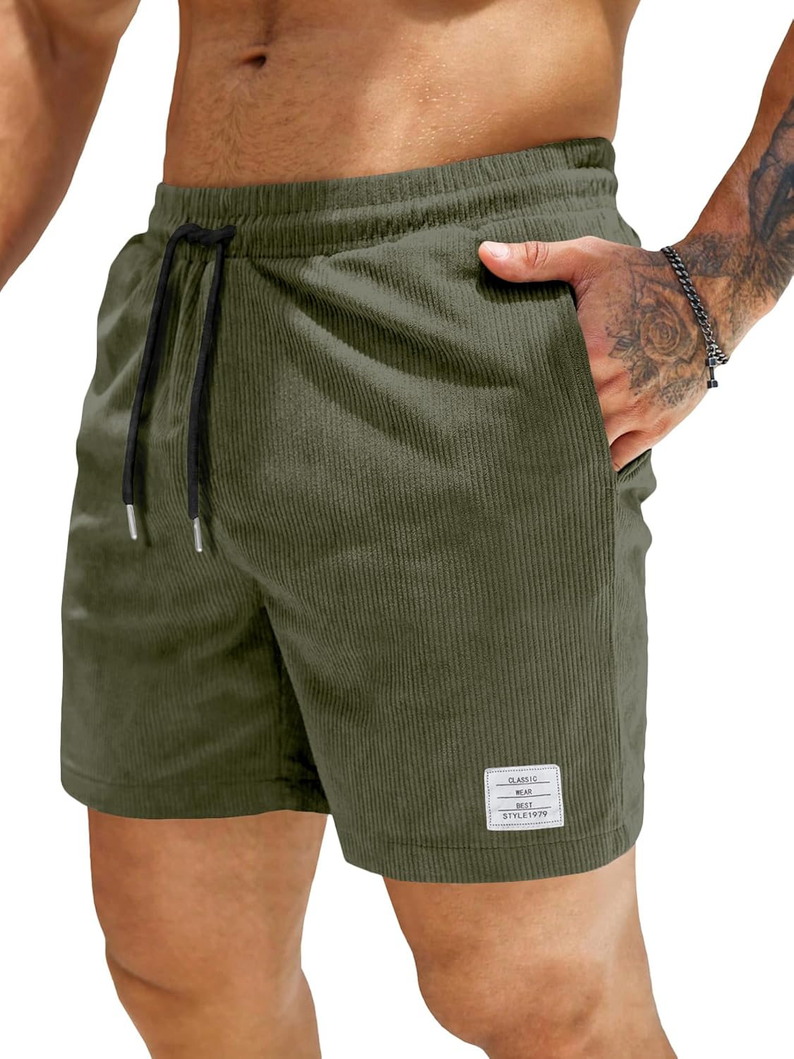 JMIERR Men's Corduroy Shorts Casual Elastic Waist Drawstring Lightweight Summer Beach Shorts - Image 8