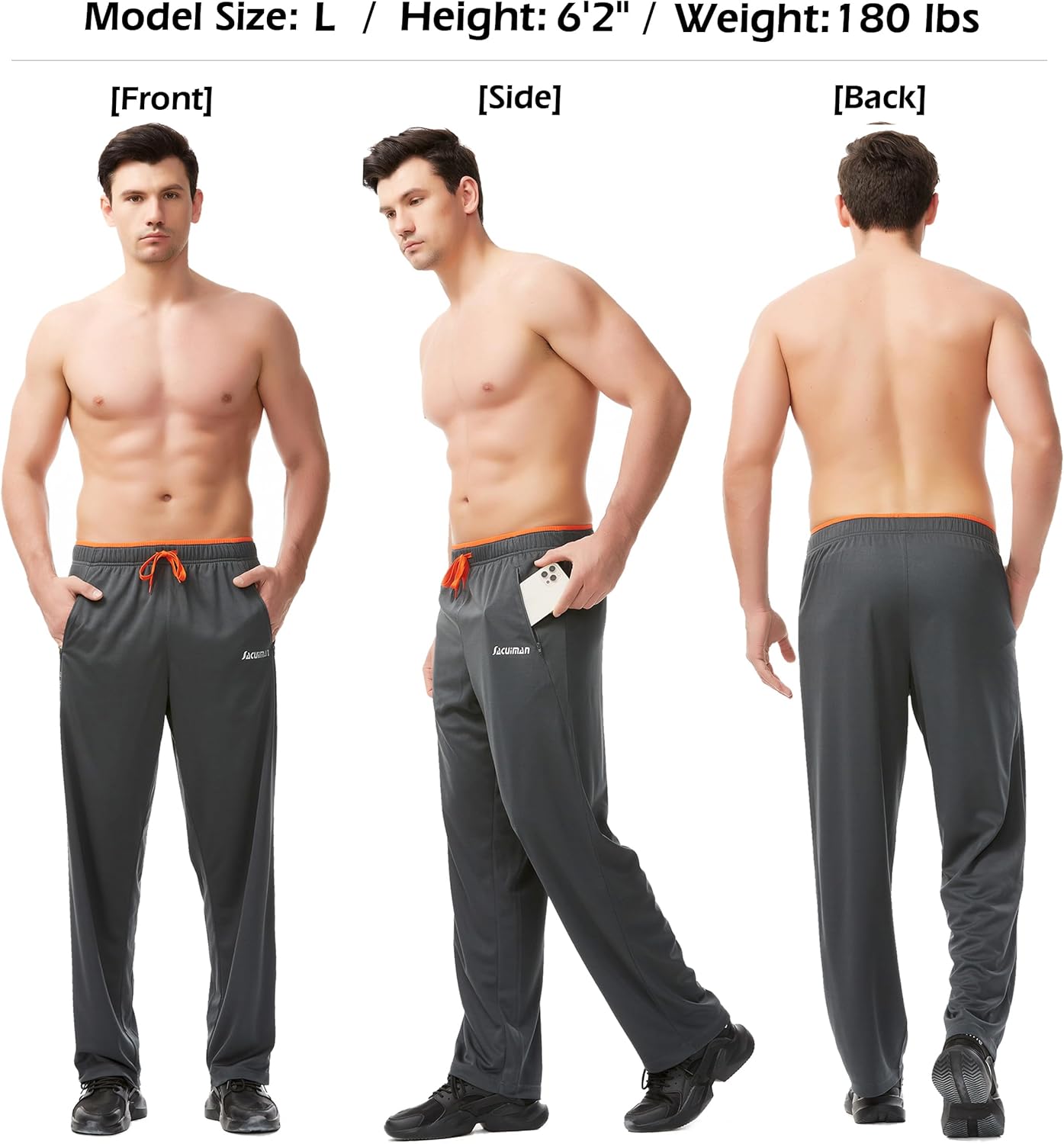 SACUIMAN Mens Sweatpants with Zipper Pockets Open Bottom Athletic Pants for Workout,Running,Training,Jogging,Gym - Image 4