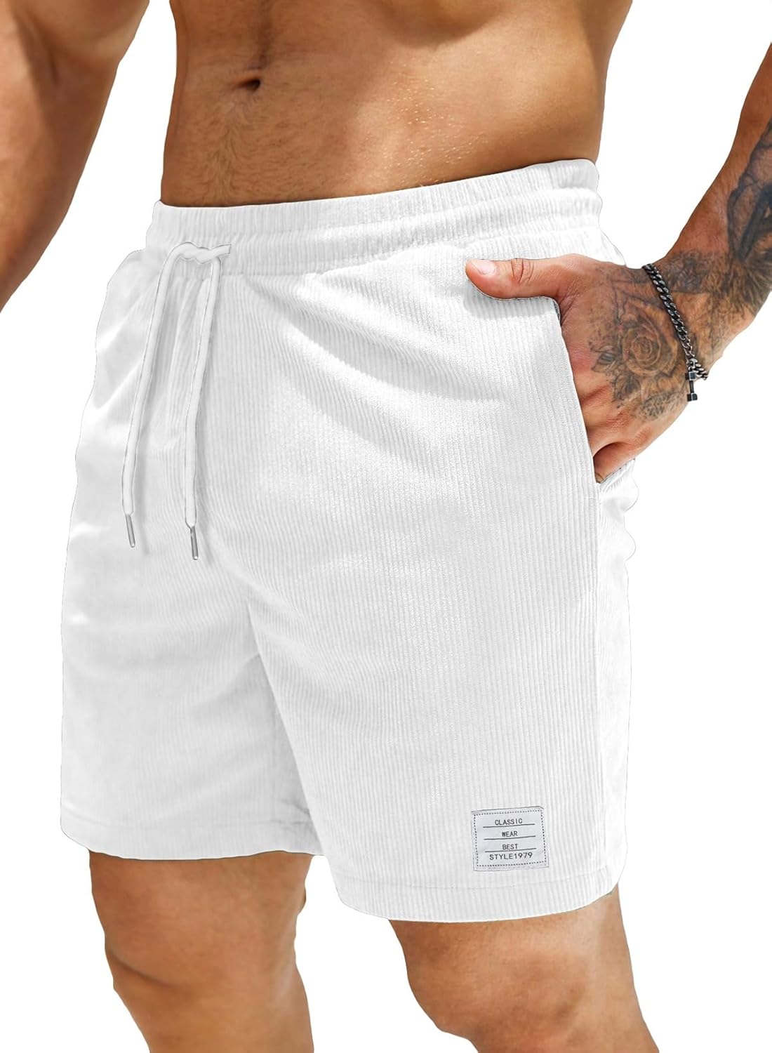 JMIERR Men's Corduroy Shorts Casual Elastic Waist Drawstring Lightweight Summer Beach Shorts - Image 21