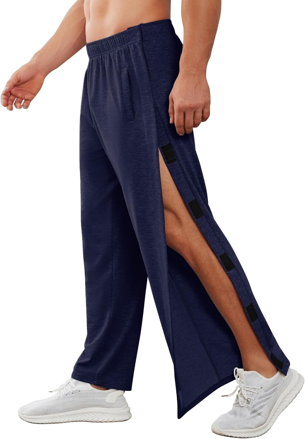 Deyeek Men's Tear Away Pants 2 Side Snap Open Bottom Sweatpants Loose Fit Casual Post Surgery Pants with Pockets - Image 15