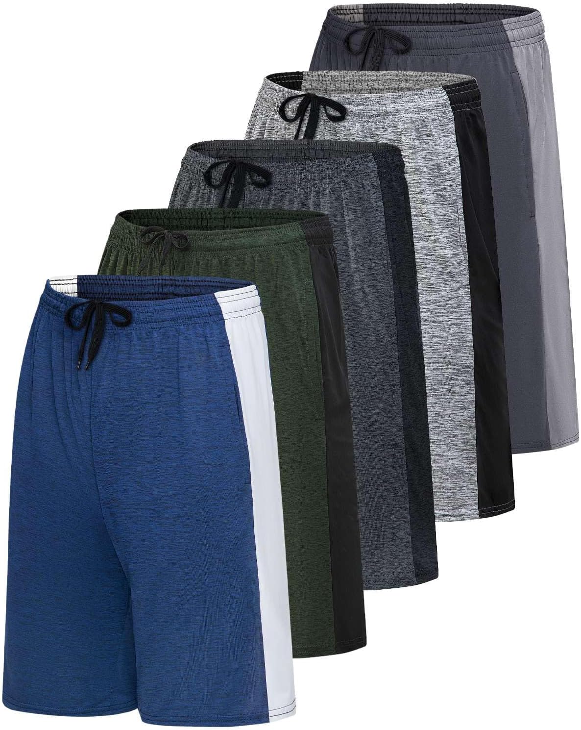Real Essentials Men’s 5 Pack: 9" Dry-Fit Shorts – Athletic Gym, Workout, Basketball, Running, Casual Lounge Active Pockets - Image 19