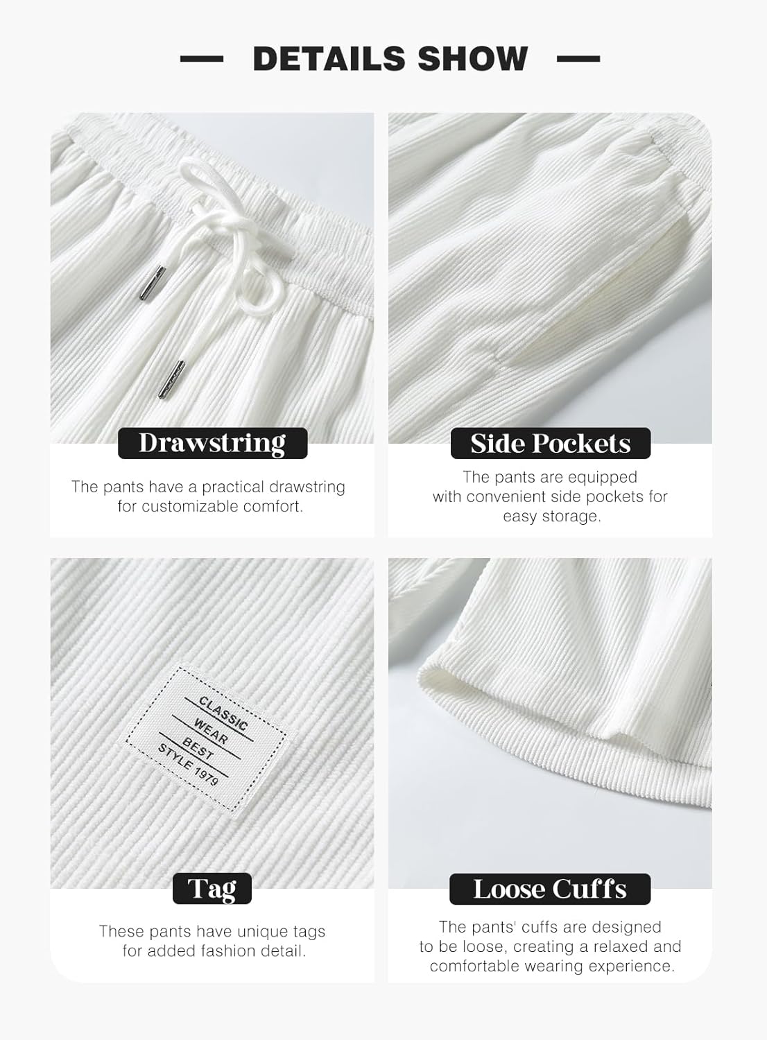 JMIERR Men's Corduroy Shorts Casual Elastic Waist Drawstring Lightweight Summer Beach Shorts - Image 6