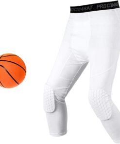 Basketball Compression Pants with Pads, White 3/4 Capri Pants Padded, Basketball Tights Leggings