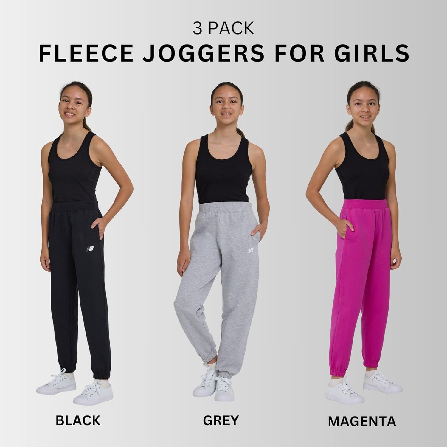 New Balance Girls Active Fleece Jogger 3 Pack – Soft Cotton Blend Fleece Athletic Performance Casual Sweatpants (4-16) - Image 2