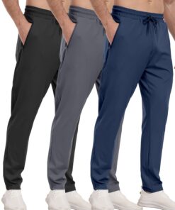 3 Pack Mens Athletic Sweatpants with Zipper Pockets,Workout Gym Joggers Pants for Men Running Jogging Pants