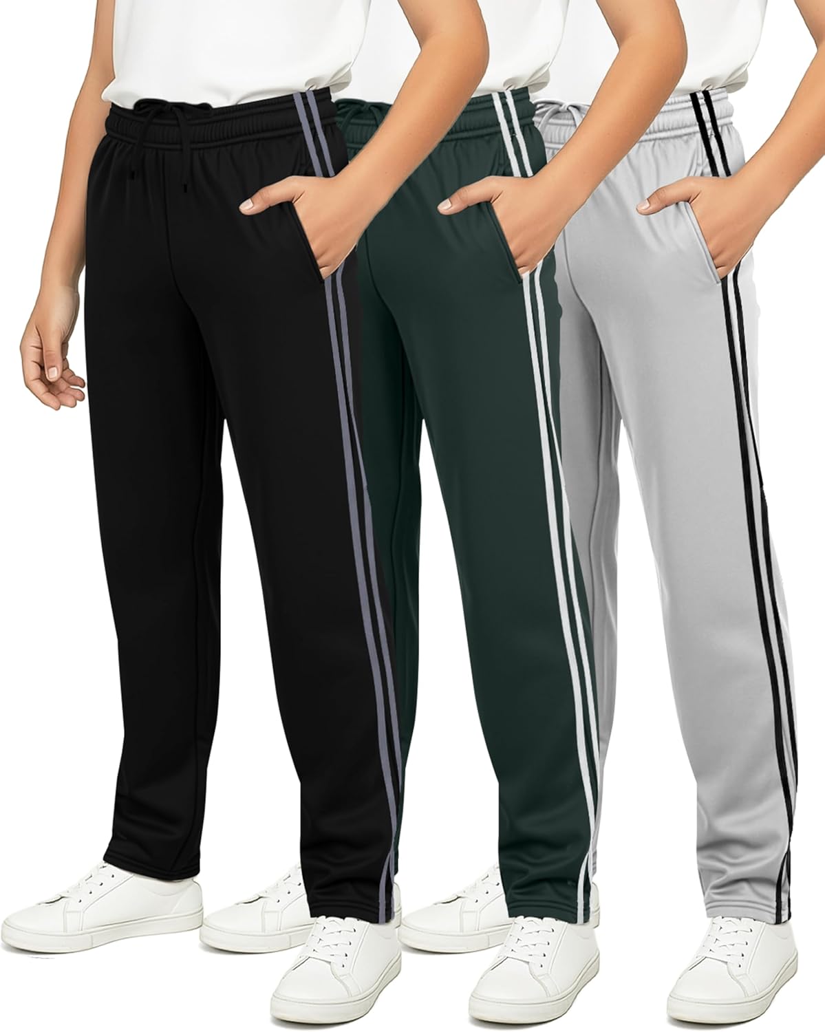 Real Essentials 3 Pack: Boys' Tricot Open Bottom Fleece-Lined Sweatpants with Pockets - Image 14