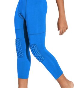 DEVOROPA Youth Boys' Compression Pants with Knee Pads 3/4 Basketball Athletic Tights Quick Dry Sports Workout Leggings