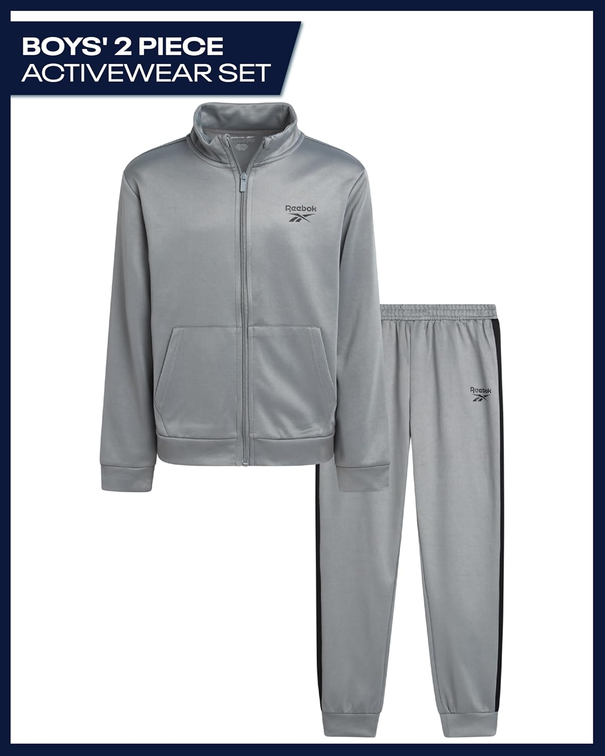 Reebok Boys Tracksuit Set - 2 Piece Athletic Tricot Fleece Lined Zip Up Jacket and Boys Sweatpants for Toddlers & Big Boys - Image 2
