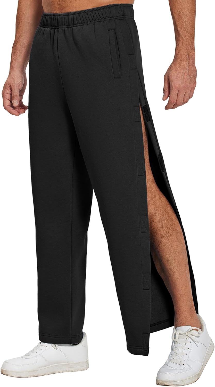 Deyeek Mens Fleece Tear Away Pants Loose Fit Post Knee Replacement Surgery Pants Breakaway Sweatpants Side Snap with Pockets - Image 8