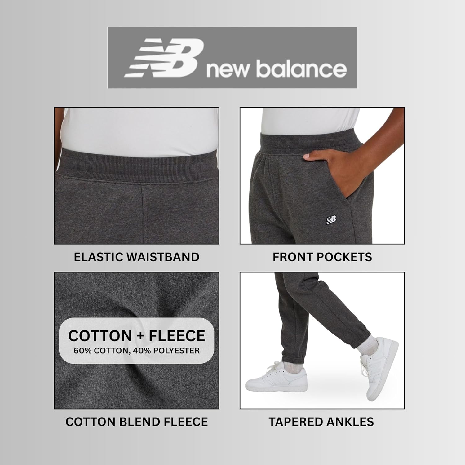 New Balance Boys Relaxed Fit Joggers – Kids Soft Cotton Blend Fleece Athletic Sweatpants with Pockets (Size 4-20) - Image 5
