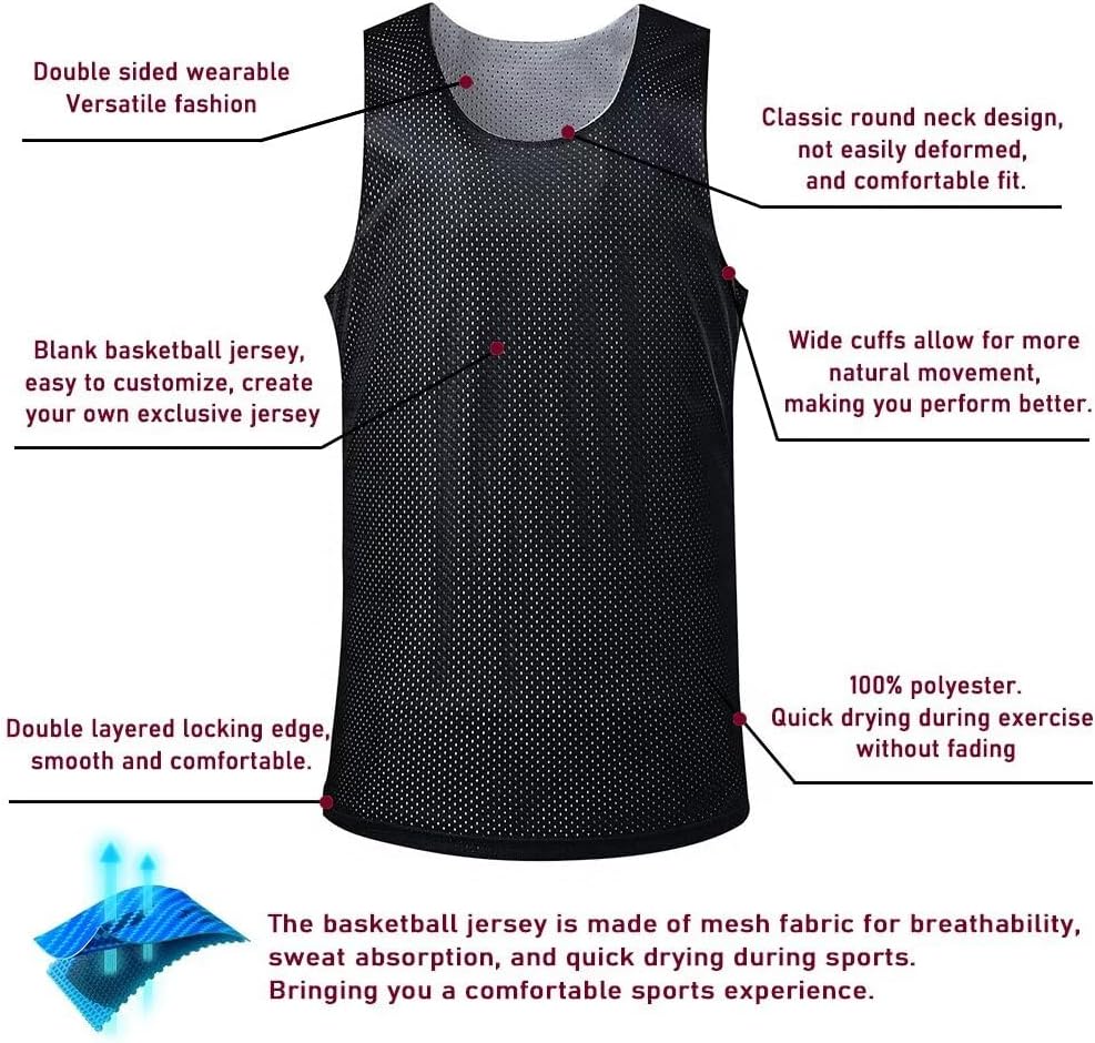 Men's Reversible Basketball Jersey Blank Mensh Jersey Team Uniform Custom Basketball Shirts XS-XXL - Image 3