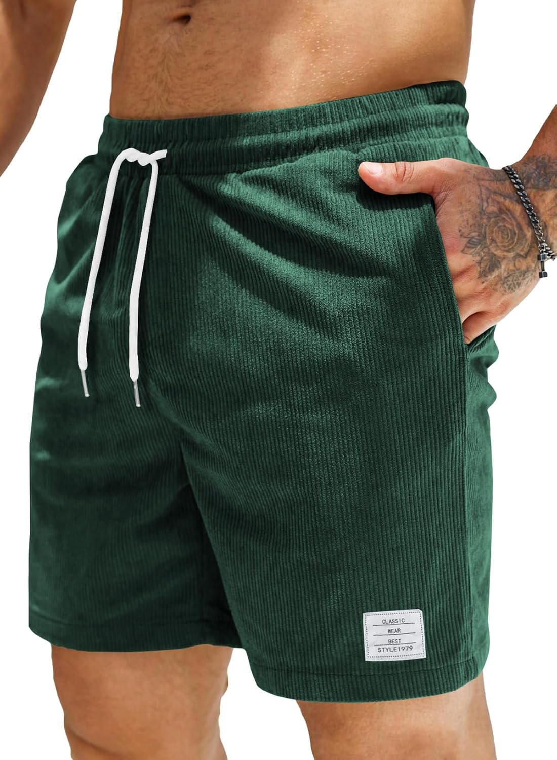 JMIERR Men's Corduroy Shorts Casual Elastic Waist Drawstring Lightweight Summer Beach Shorts - Image 22