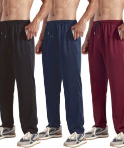 ZH 3 Pack Men's Sweatpants Open Bottom Joggers Lightweight Quick Dry Athletic Pants with Pockets for Workout & Lounge