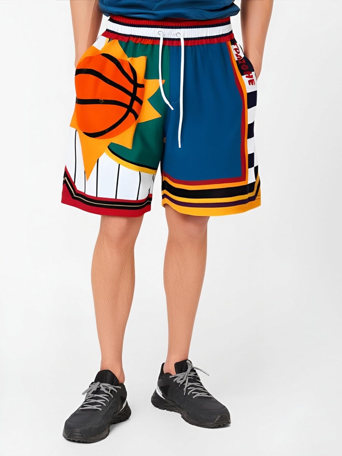 Men Basketball Shorts Graphic Mesh Drawstring Retro Sport Workout Gym Running Athletic Shorts - Image 3