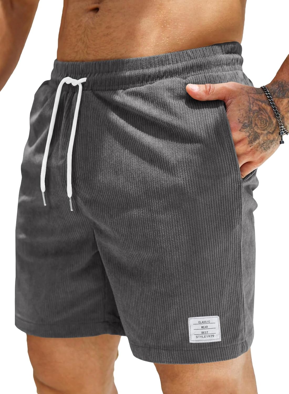 JMIERR Men's Corduroy Shorts Casual Elastic Waist Drawstring Lightweight Summer Beach Shorts - Image 24