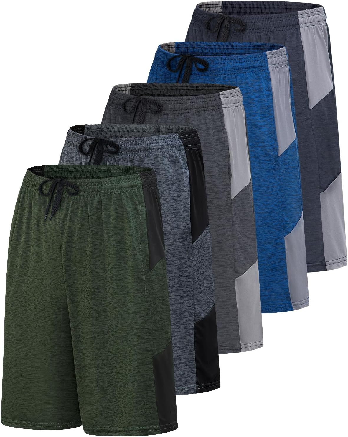 Real Essentials Men’s 5 Pack: 9" Dry-Fit Shorts – Athletic Gym, Workout, Basketball, Running, Casual Lounge Active Pockets - Image 12
