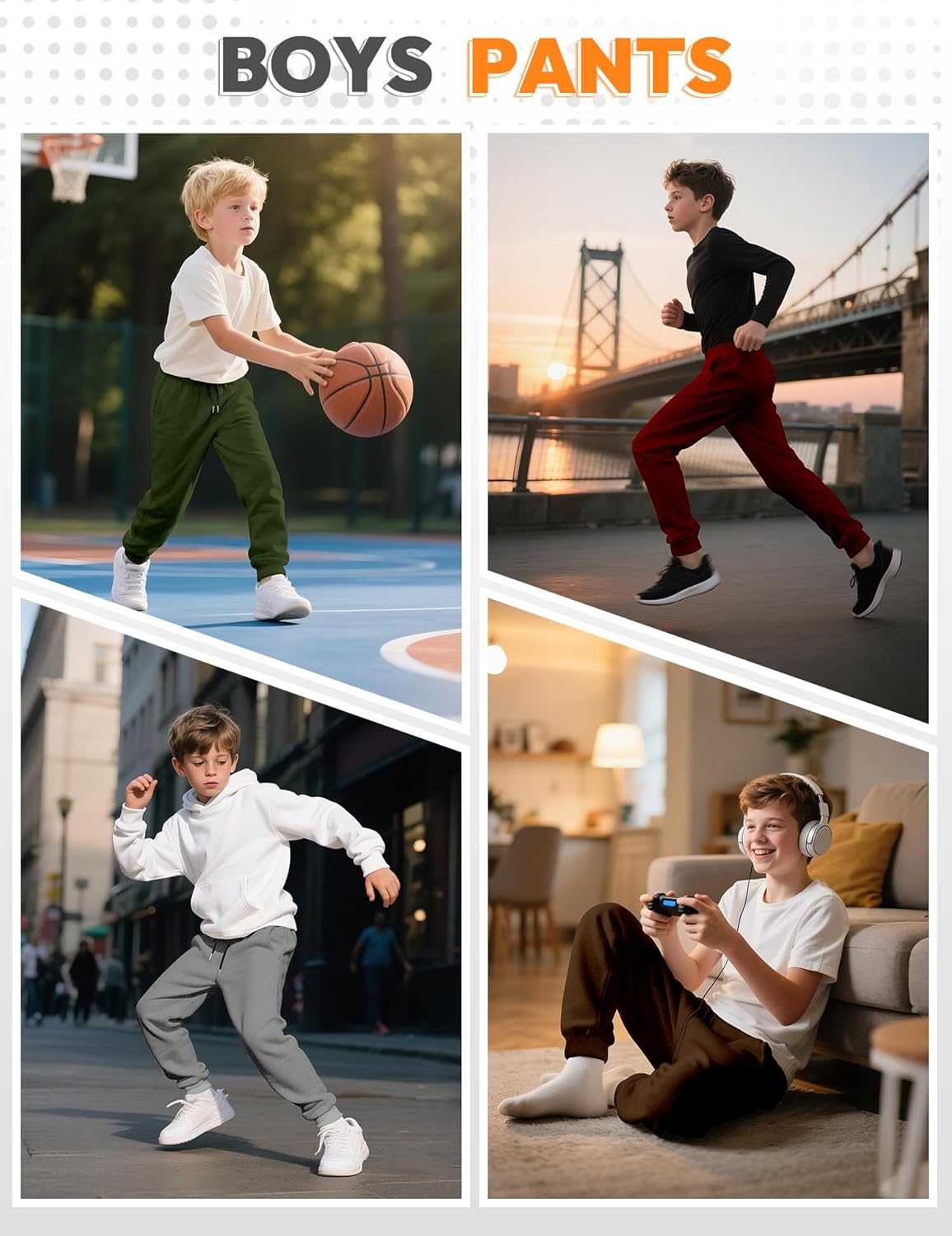 5Pack Boys Sweatpants Kids Athletic Pants Soft Joggers Sweat Pants with Pockets Drawstring Boys Workout Clothes - Image 2