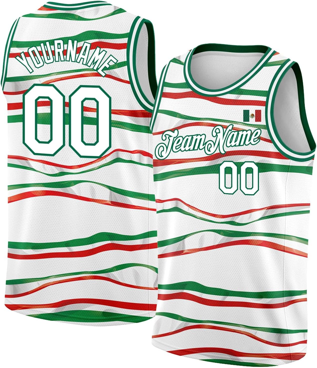 Custom Name Team Name Number Green Mexico Watercolored Splashes Authentic Basketball Jersey, Personalized Basketball Jersey - Image 8