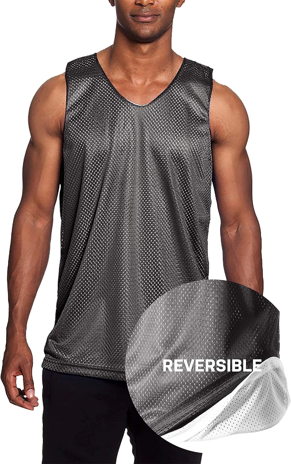 Mens Reversible Basketball Jersey Premium Moisture Wicking Mesh Tank Top - Image 3