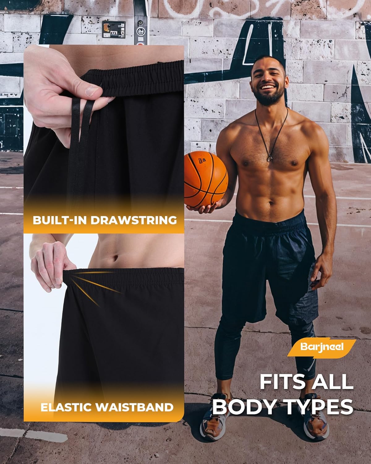 2 Pack Mens Gym Basketball Shorts - Athletic Black Workout Quick Dry Shorts with Pockets for Casual Running - Image 3