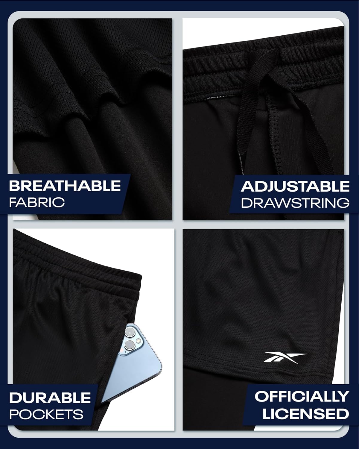 Reebok Boys Basketball Shorts - 2 Pack 2-in-1 Boys Athletic Shorts for Running with Compression Leggings Pockets & Drawstring - Image 3