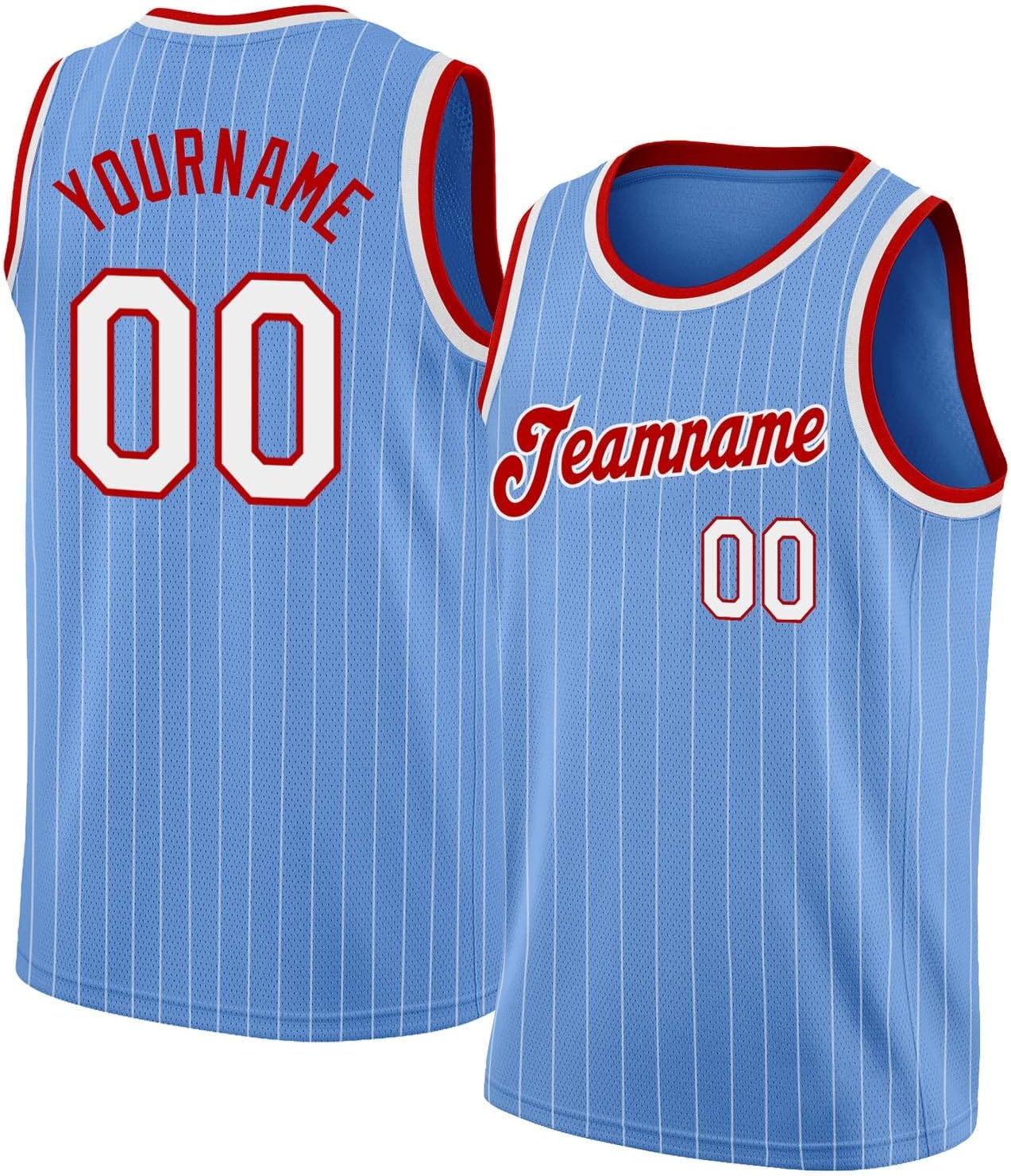 Custom Name Team Name Number Blue Pinstripe White-Red Authentic Basketball Jersey, Personalized Uniform Basketball Shirt - Image 7
