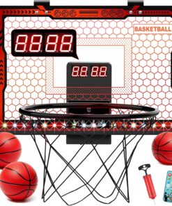 Indoor Basketball Hoop for Kids with Remote Control Mini Basketball Hoop with Scoreboard and Timeboard Over The Door Basketball Hoops with Led Lights Basketball Toys Gifts for 4-12 Year Old Boys Girls