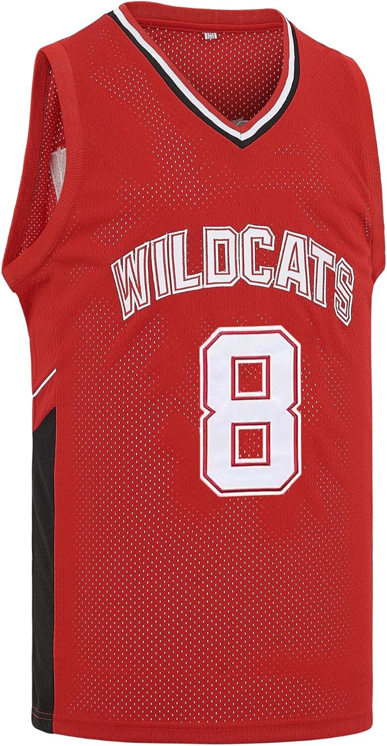 Youth Basketball Jersey for Kids Wildcats High School Shirt 14 Troy Bolton Jersey 8 Chad Danforth Jersey Red/White XS-XL - Image 5
