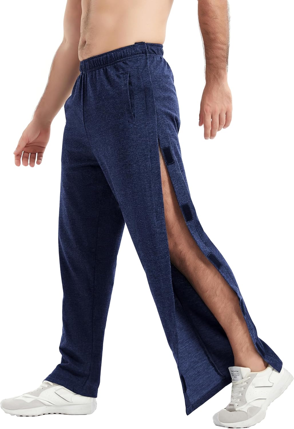 WZIKAI Men's Tear Away Pants Casual Side Snap Open Sweatpants Loose Fit Post Surgery Pants with Pockets - Image 9