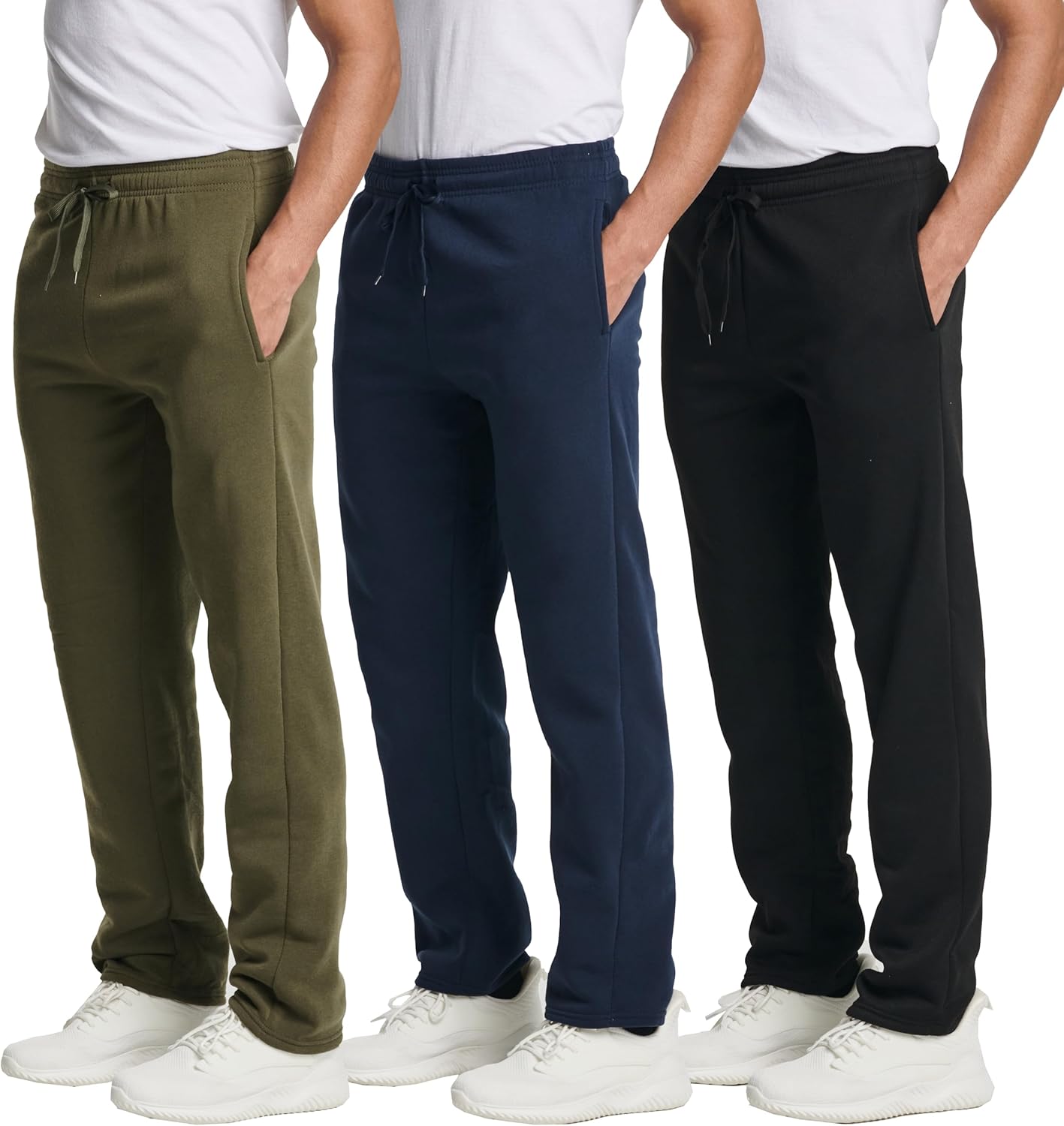 Real Essentials 3 Pack: Men's Tech Fleece Athletic Casual Open Bottom Sweatpants with Pockets (Available in Big & Tall) - Image 11