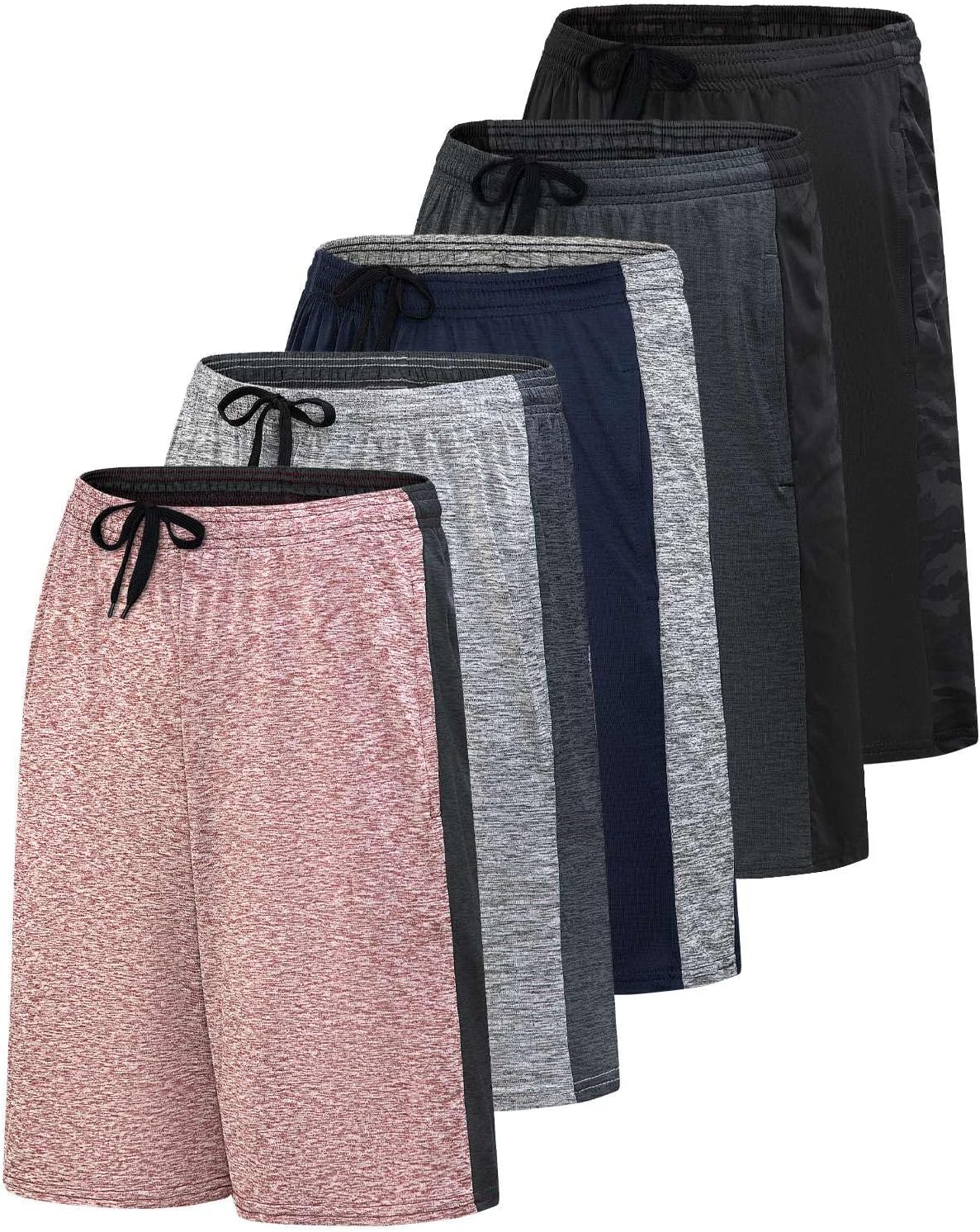 Real Essentials Men’s 5 Pack: 9" Dry-Fit Shorts – Athletic Gym, Workout, Basketball, Running, Casual Lounge Active Pockets - Image 17