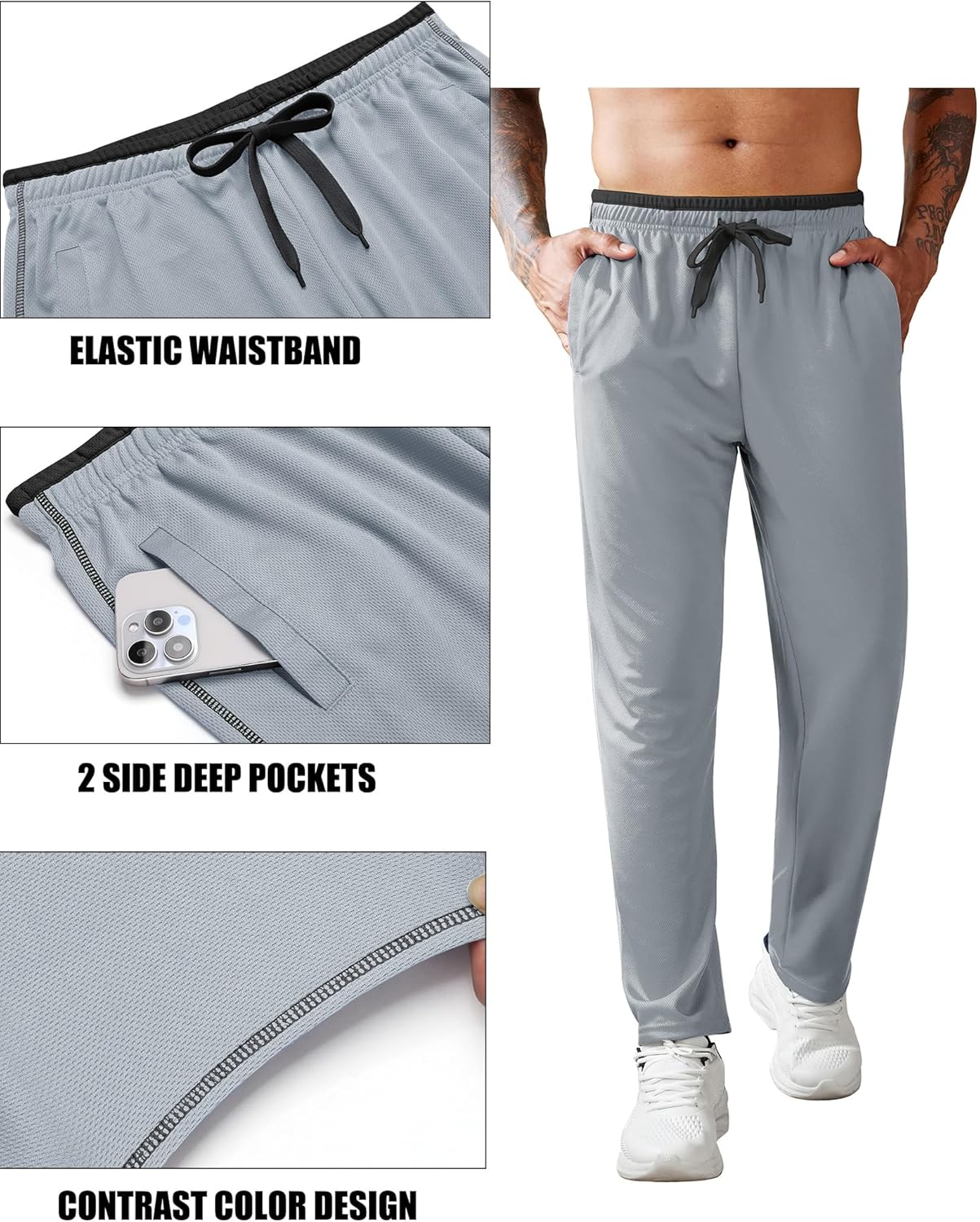 COOFANDY Mens Athletic Workout Pants Open Bottom Sweatpants Mesh Gym Pants for Runnning, Training,Casual - Image 4