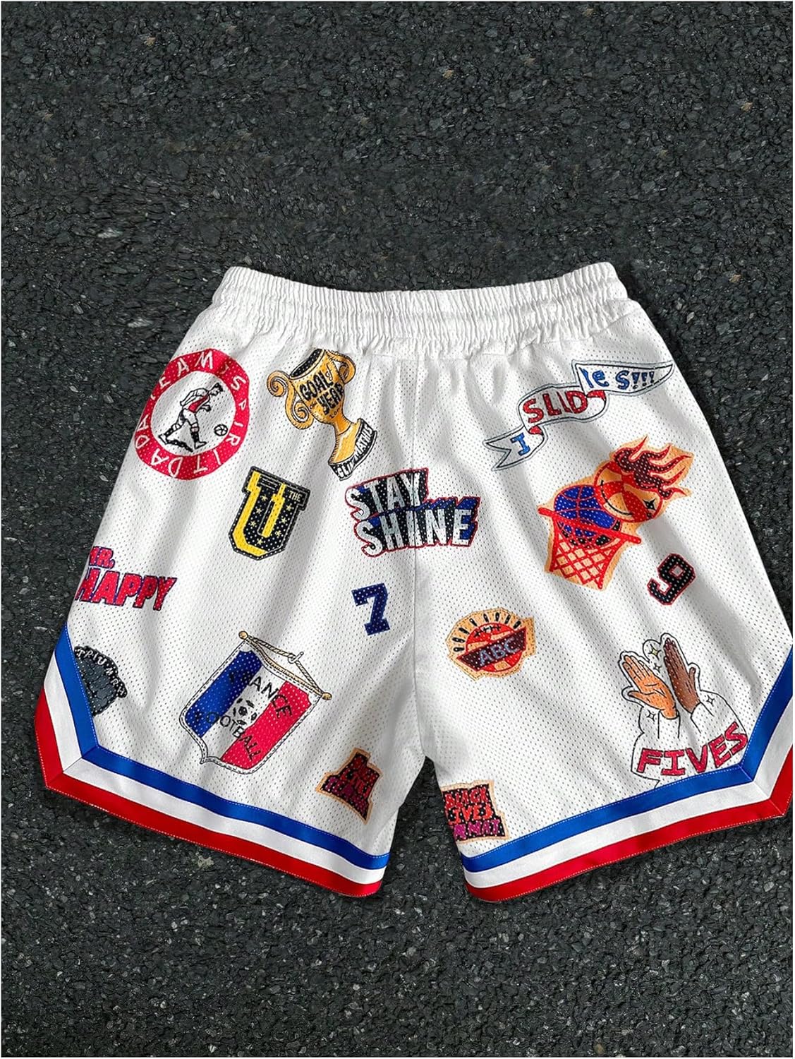 GORGLITTER Men's Graphic Basketball Shorts Y2K Striped Drawstring Waist Workout Drippy Shorts Streetwear - Image 2