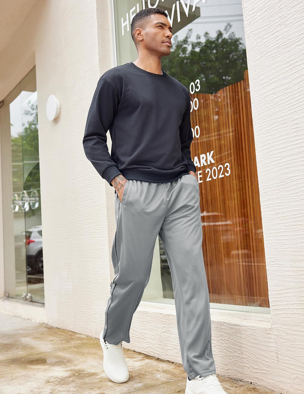 COOFANDY Mens Athletic Workout Pants Open Bottom Sweatpants Mesh Gym Pants for Runnning, Training,Casual - Image 2