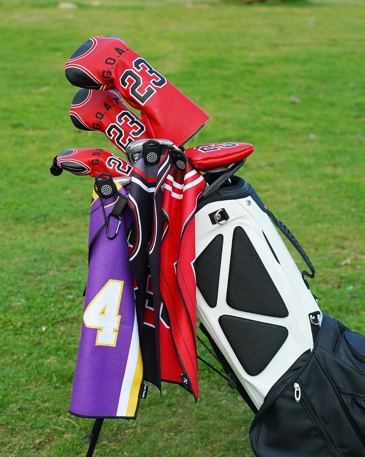 BIG TEETH Golf Towels for Golf Bags, Magnetic Golf Towel with Clip, Funny Golf Towel Basketball Jerseys Shapes, Sports Style (Red NO.23 Magnetic) - Image 2