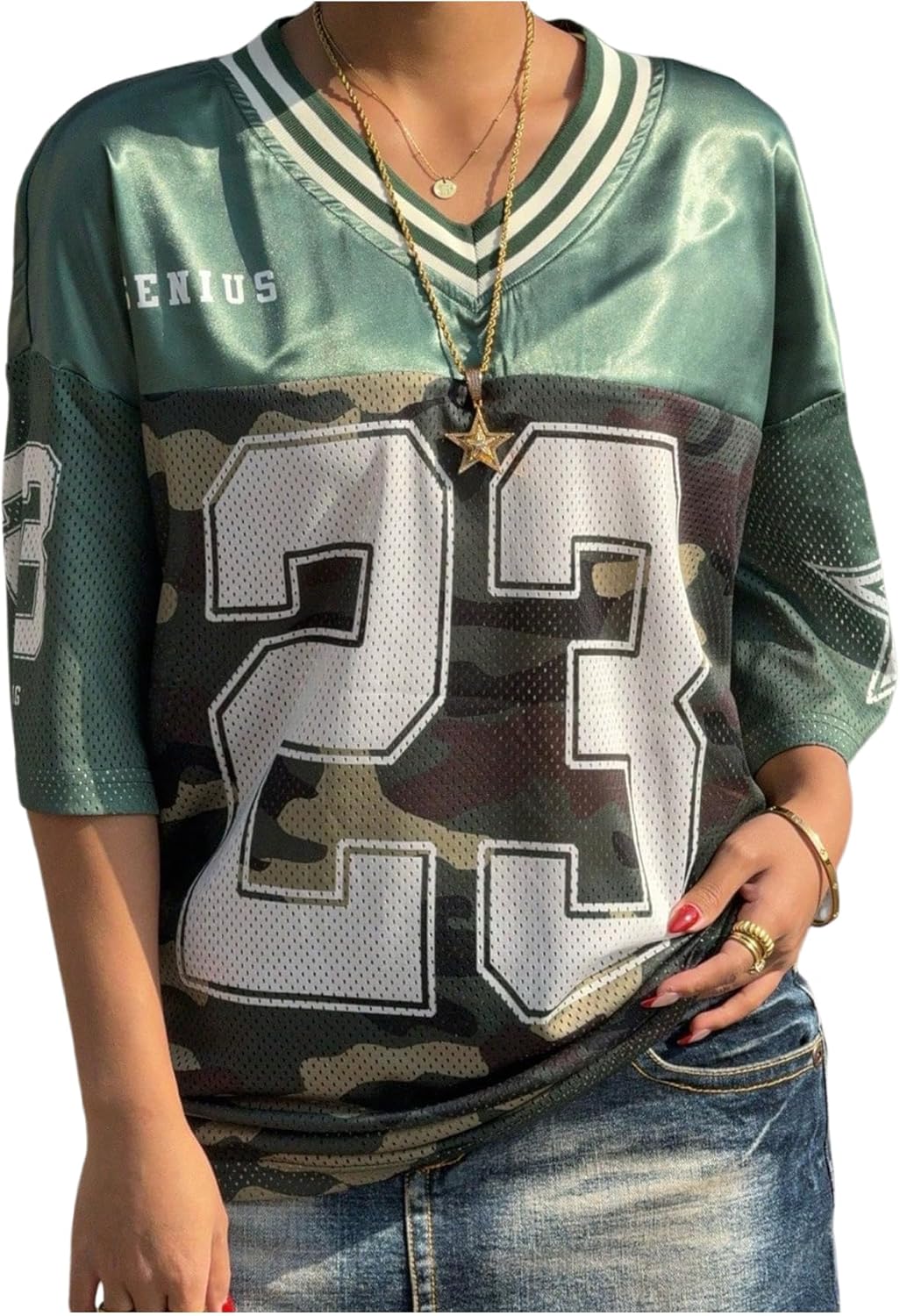 Floerns Women's Camo Print Team Sports T Shirts V Neck Basketball Jersey Tee Shirts - Image 13