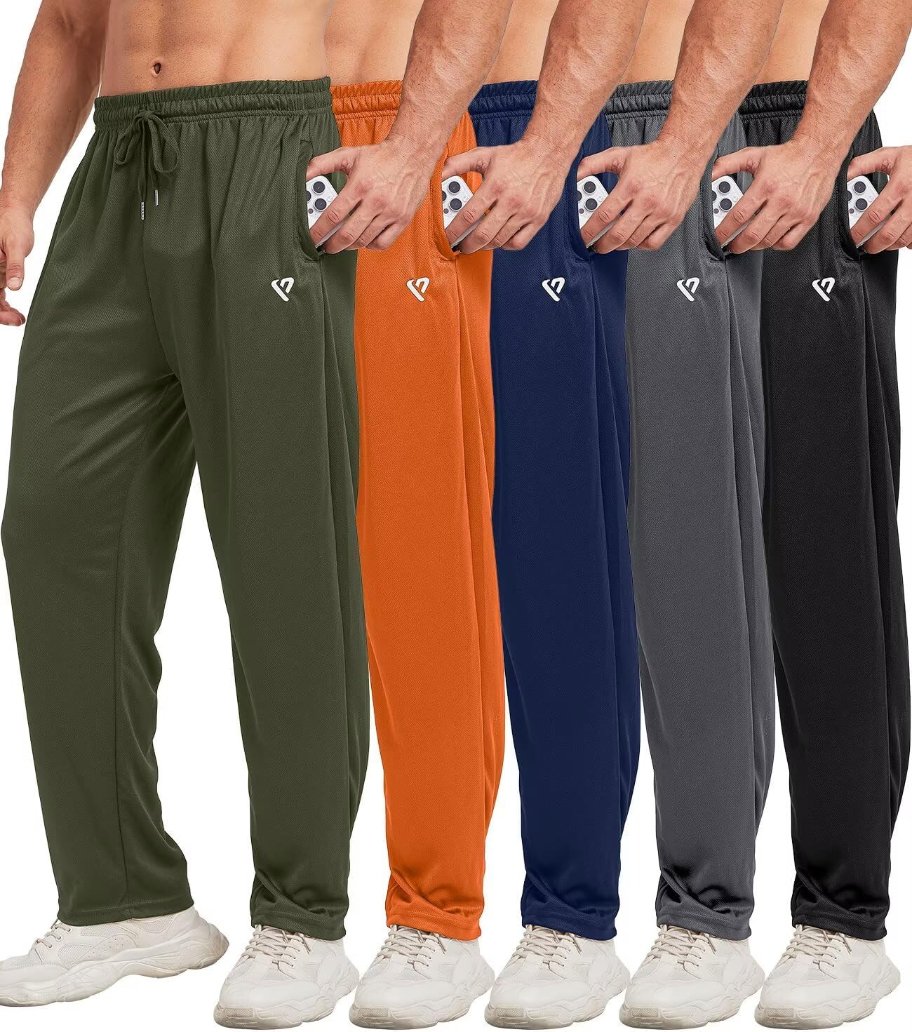 5 Pack Mens Sweatpants Open Bottom Joggers for Men with Zip Pockets Loose Fit Mesh Athletic Pants for Running,Casual - Image 9