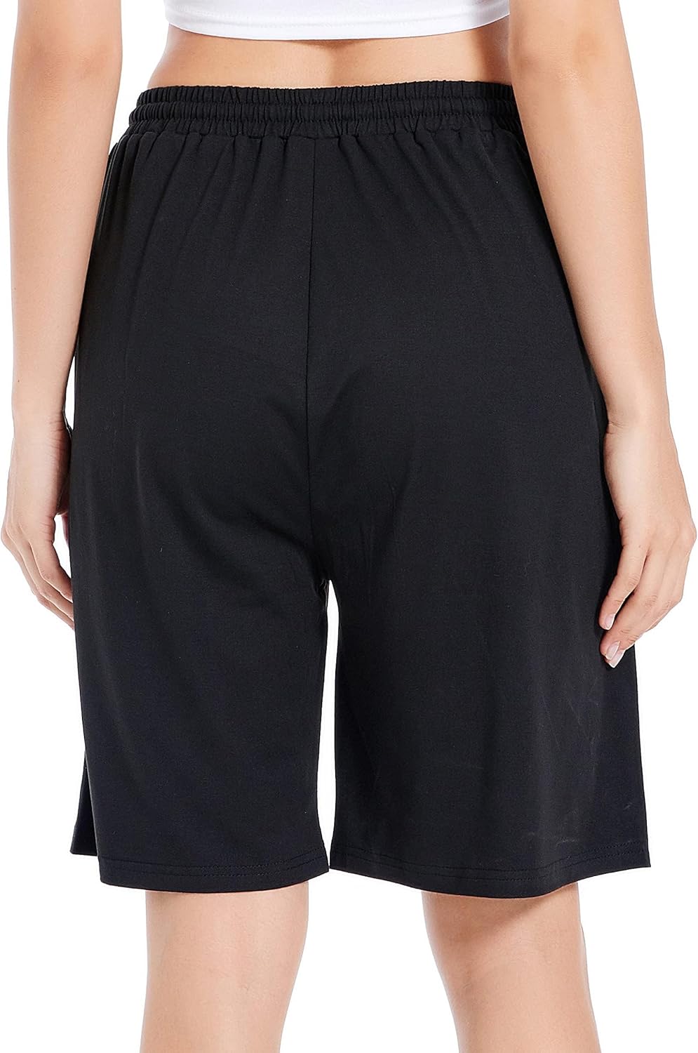 CULAYII Women's High Waisted Basketball Shorts Long Bermuda Gym Yoga Shorts with Pockets Athletic Knee Length Running Shorts - Image 4